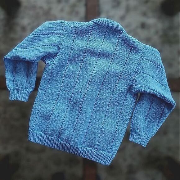 Vtg kids sky blue hand-knit grandpa sweater - Picture 2 of 9